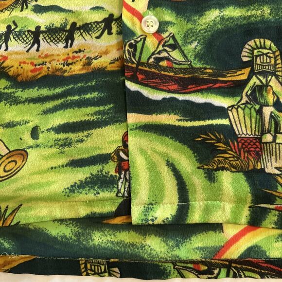 Vintage 1970s Van Cort Men Sz Large Shirt Islander Hawaiian Print Pointed Collar - Picture 9 of 16